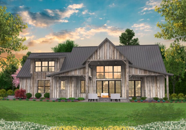 Rear View of the Rustic Barn House plan "The Answer"