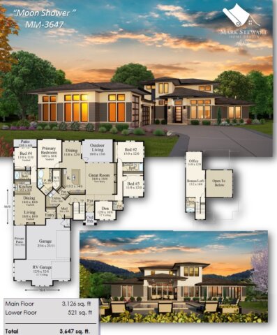 MODERN PRAIRIE HOUSE PLAN WITH ADU AND RV BAY PLAN MM-3647 MOON SHOWER